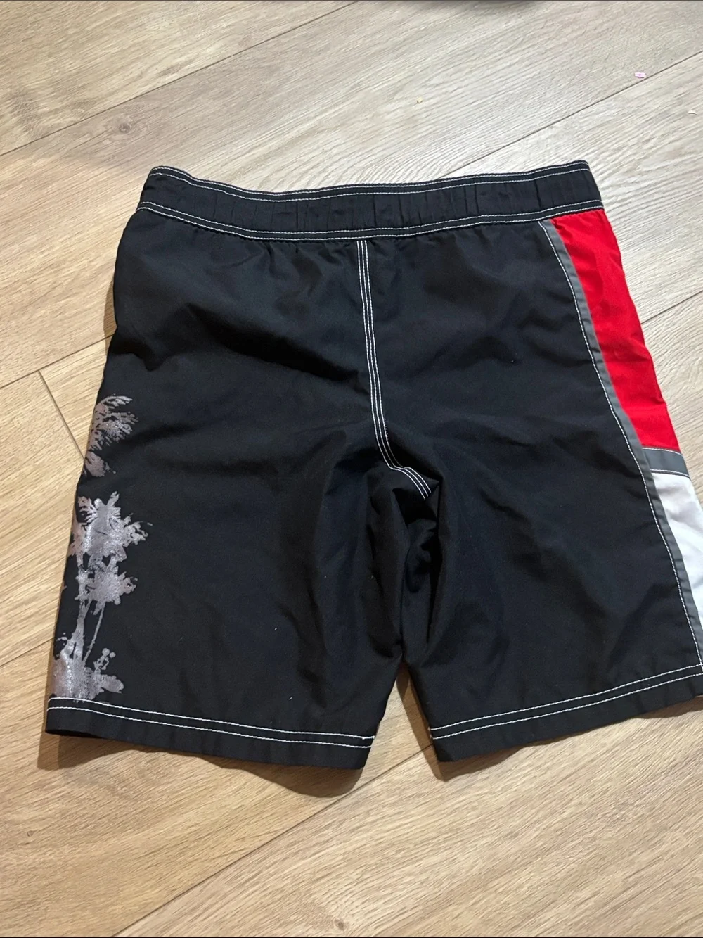 Arizona Jean Company Black Swim Trunks with Red and White Panels